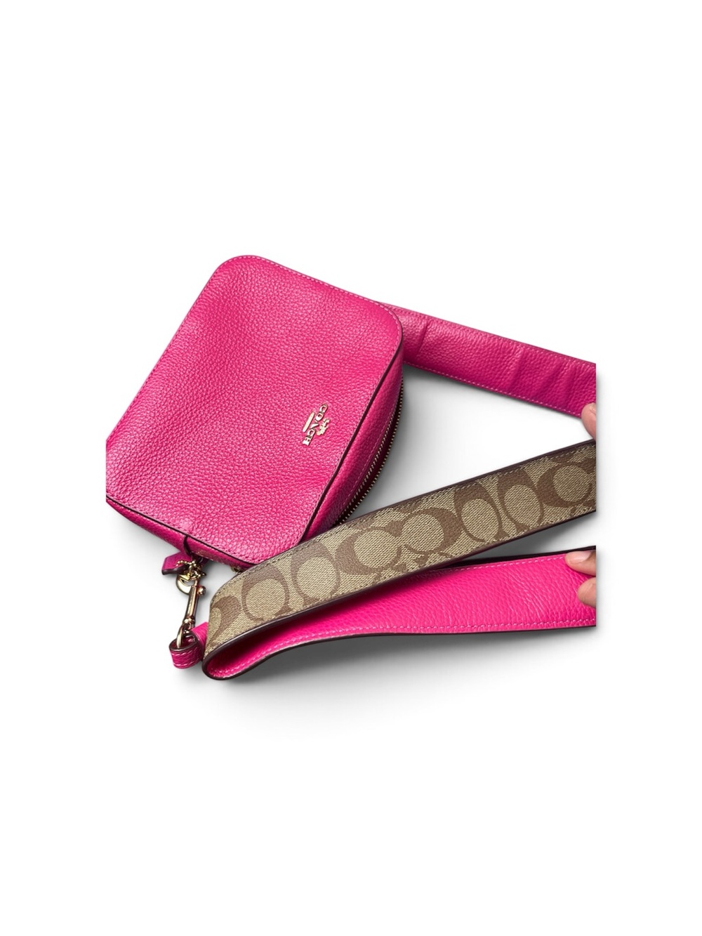 Coach Hot Pink Leather Crossbody with Signature Monogram Strap
